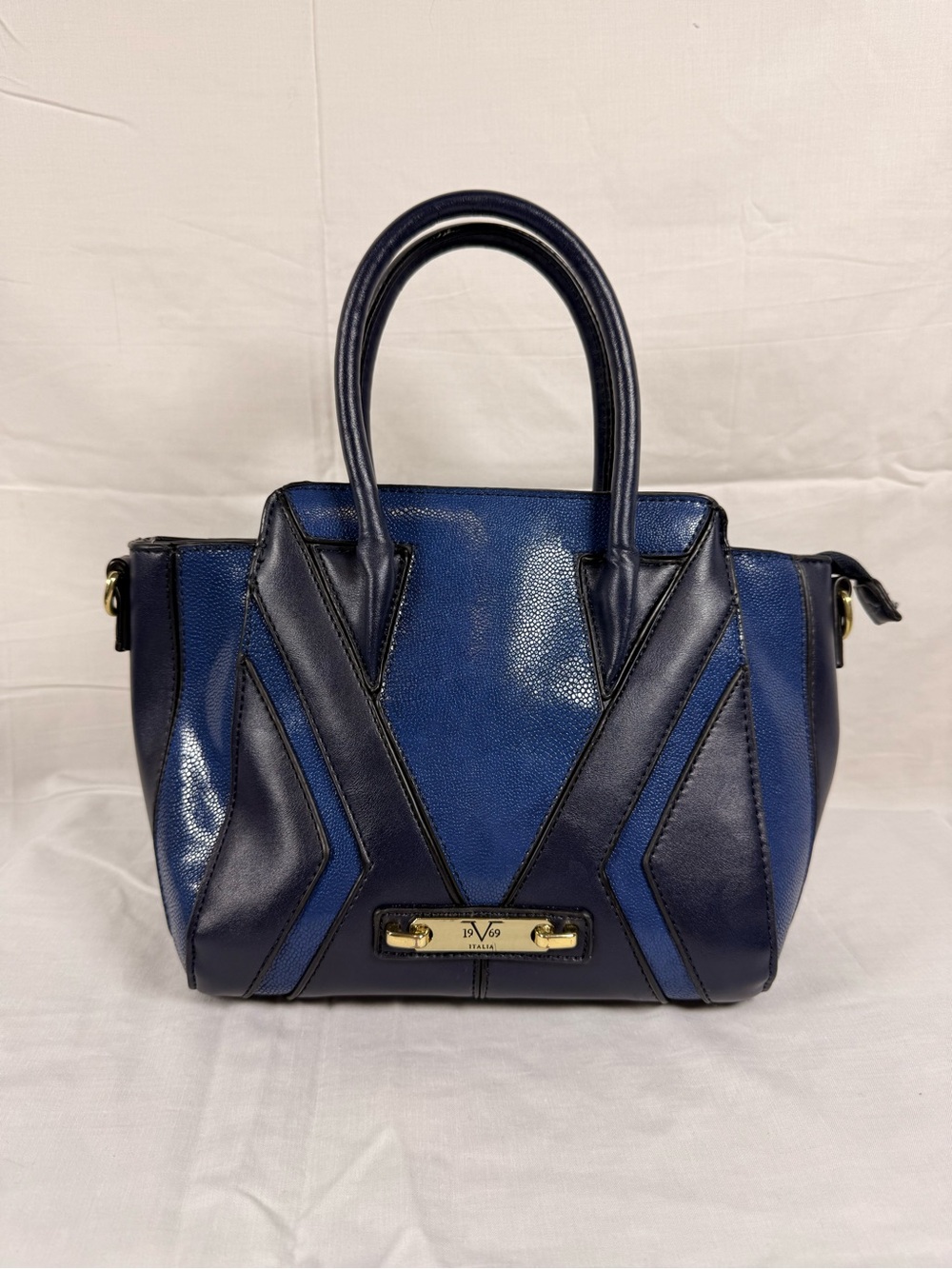 Versace Navy and Cobalt Two-Tone Satchel